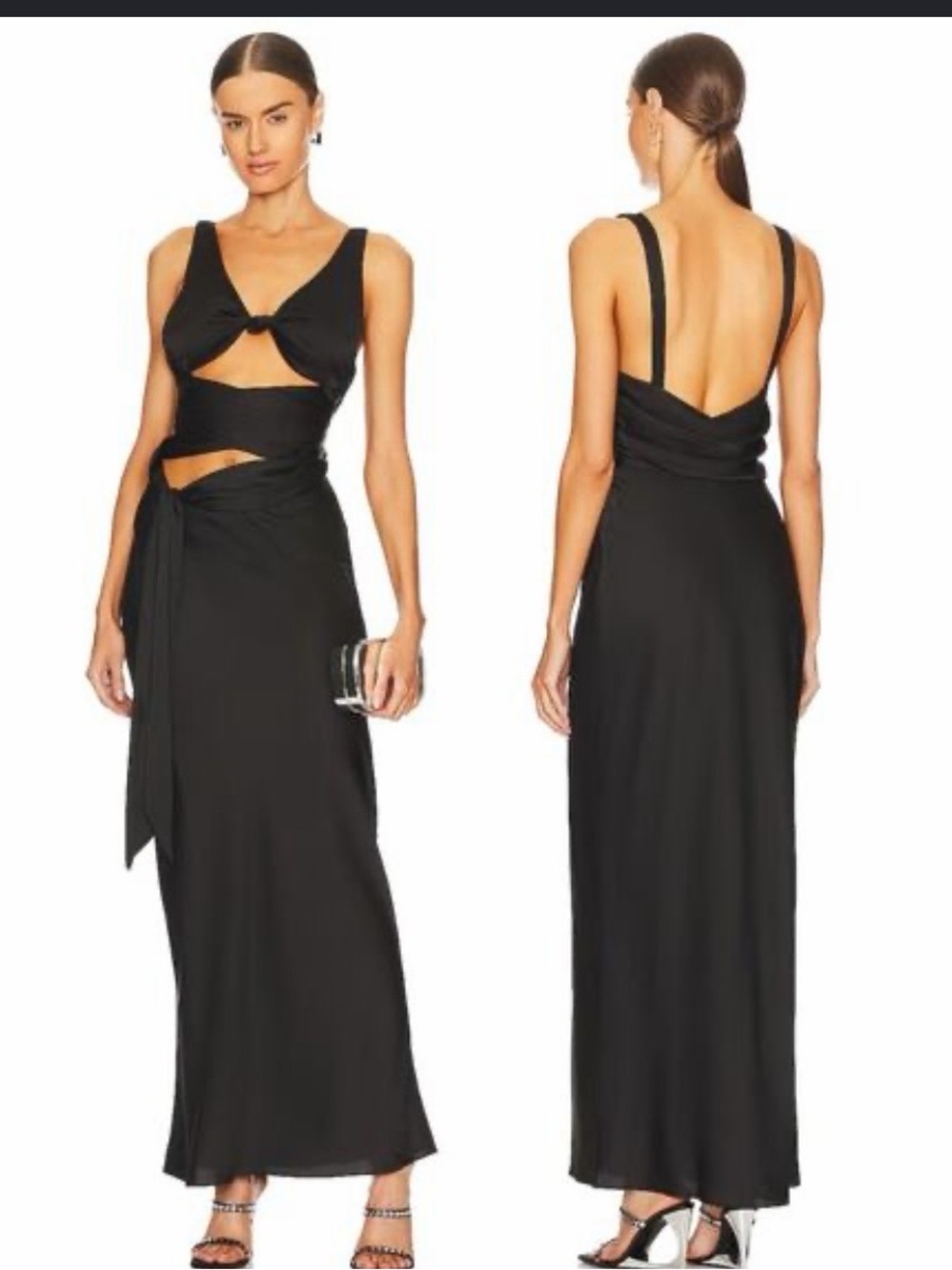 Danielle Guizio Black Cutout Tie-Waist Maxi Dress